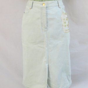 NEW 90s Spanner Skirt Acid Wash Denim Cotton Sequin Detail Stretch Midi Size 10